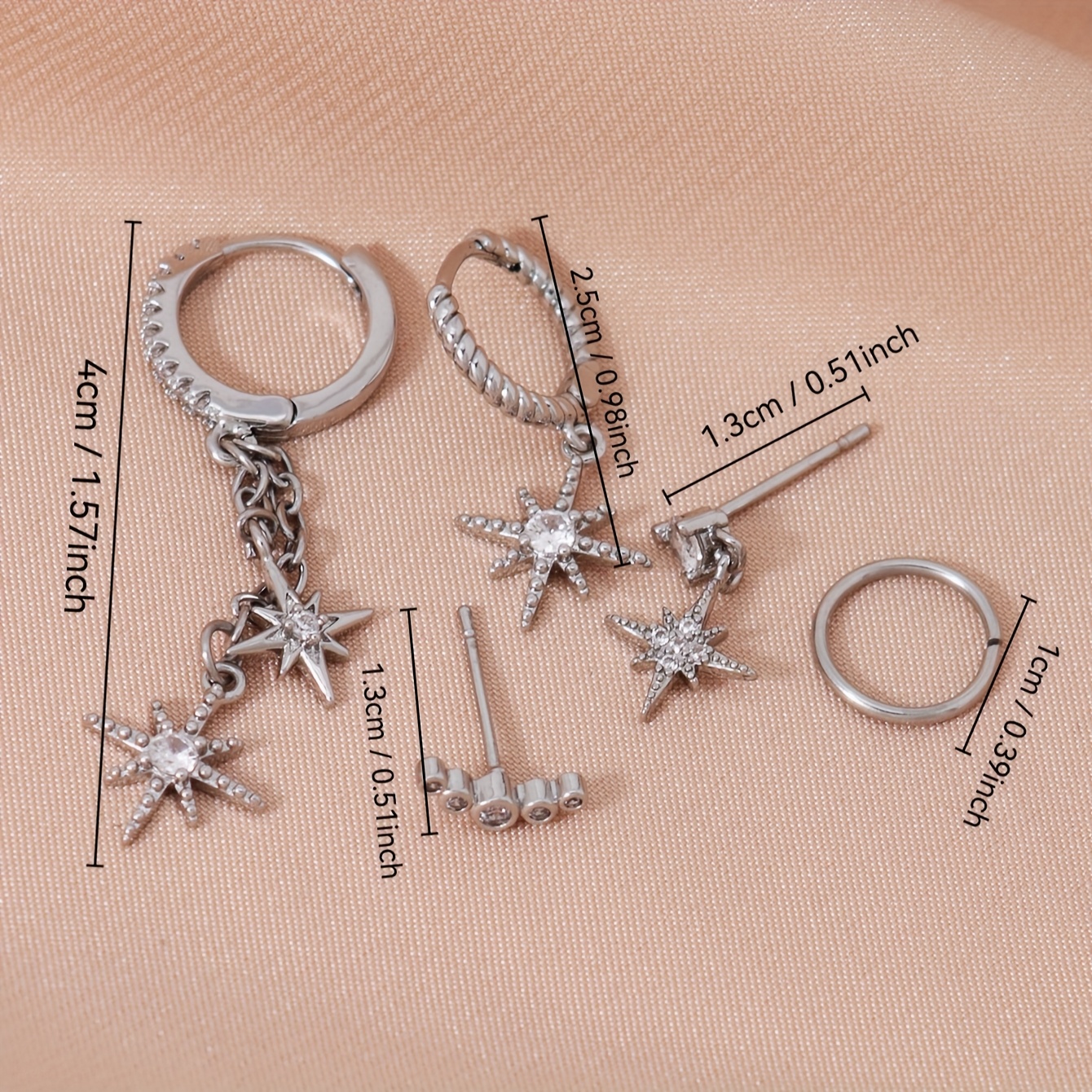 5pcs Women's Elegant Rhinestone Star Pendant Earrings